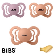 BIBS Couture mit Namen, 2 Peach, 1 Heater, Gr. 2, Anatomisch, Latex, 3'er Pack